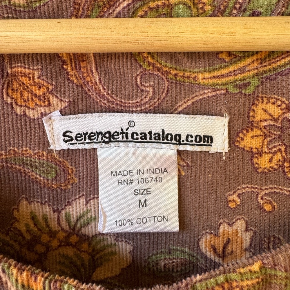 Vintage Corduroy Brown Paisley Floral Jumper, Midi Dress, Size Medium - Picture 6 of 6